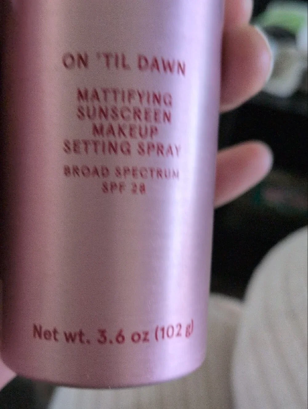 ONE/SIZE Mattifying Sunscreen Makeup Setting Spray in Pink with Yellow Accent